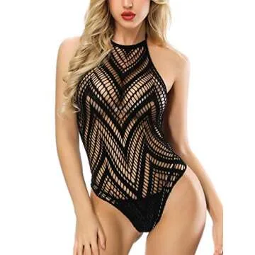FasiCat Women's Lingerie Fishnet Teddy Lingerie Mesh Bodysuit Fishnet Bodysuit One Piece Stripper Outfit Cover Up for Bikini