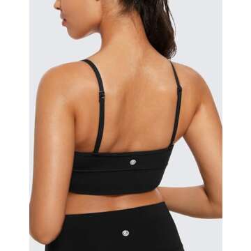 CRZ YOGA Butterluxe Womens V Neck Longline Sports Bra - Adjustable Padded Yoga Camisole Workout Crop Top Black Small