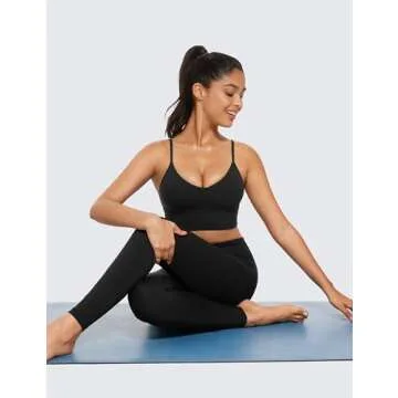 CRZ YOGA Butterluxe Womens V Neck Longline Sports Bra - Adjustable Padded Yoga Camisole Workout Crop Top Black Small