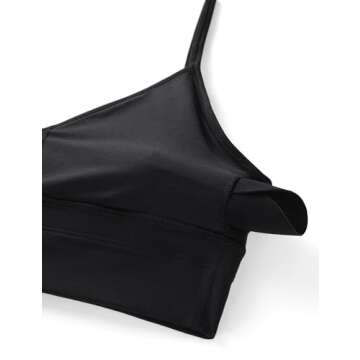 CRZ YOGA Butterluxe Womens V Neck Longline Sports Bra - Adjustable Padded Yoga Camisole Workout Crop Top Black Small