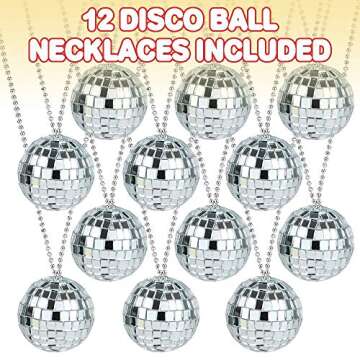 ArtCreativity 12 Pieces Mirror Disco Ball Necklaces - Disco Theme 70s Party Decorations, Photo Booth...
