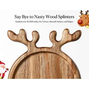Dofira Acacia Wood Serving Platter, Decorative Deer Antler, 15" Round Wooden Food Dish Display Plate, Charcuterie Board Tray for Cheese Fruit, Kitchen Gift for Housewarming Box