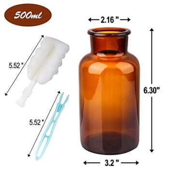 PINIWON Set of 6 Amber Bud Vases, Small Glass Vases, Vintage Medicine Bottles Apothecary Jars with B...