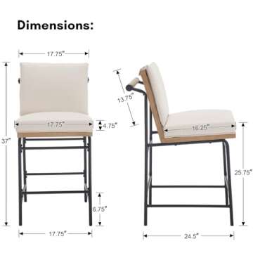 DUOMAY Mid Century Modern Counter Stools Set of 4, PU Leather 25.75" Seat Height Low Barstools with Metal Legs Armless Dining Stools Mid Back Breakfast Stools for Home Kitchen, Beige