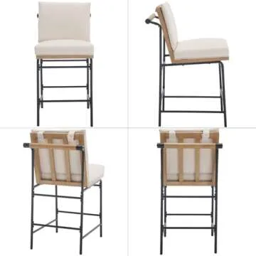 DUOMAY Mid Century Modern Counter Stools Set of 4, PU Leather 25.75" Seat Height Low Barstools with Metal Legs Armless Dining Stools Mid Back Breakfast Stools for Home Kitchen, Beige