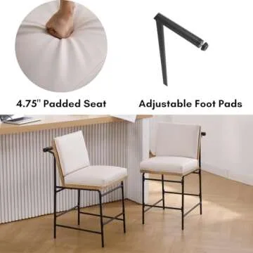 DUOMAY Mid Century Modern Counter Stools Set of 4, PU Leather 25.75" Seat Height Low Barstools with Metal Legs Armless Dining Stools Mid Back Breakfast Stools for Home Kitchen, Beige