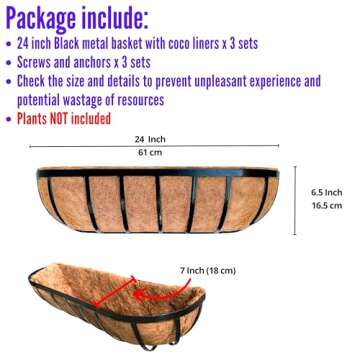 LaLaGreen Wall Planter for Outdoor Plants (3 Pack, 24 Inch) Large Black Metal Deck Railing Planters ...