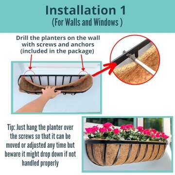 LaLaGreen 24 Inch Black Metal Outdoor Wall Planter Set