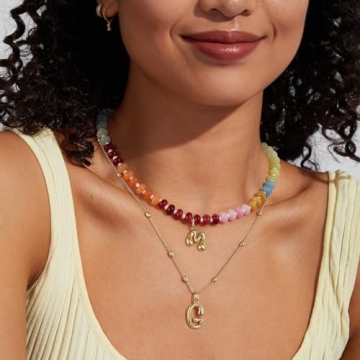 KissYan Colorful Initial Gemstone Necklace for Women