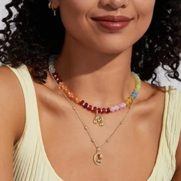 KissYan Colorful Initial Gemstone Necklace for Women