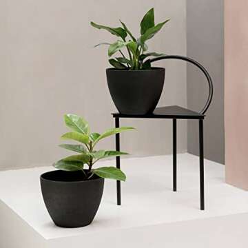 LA JOLIE MUSE Outdoor Planter Flower Pots Outdoor- 11.3 Inch Planter with Drainage for Indoor Outdoor Plants Flowers, Black, Set of 2