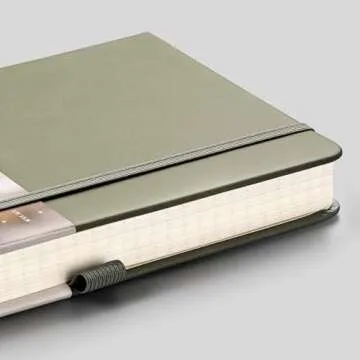 EMSHOI Graph Paper Notebook - 256 Pages A5 Graph Notebook/Journal, Hard Cover, 120gsm Thick Paper, Smooth PU Leather, Inner Pocket, 5.75'' × 8.38''- Olive Green