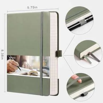 EMSHOI Graph Paper Notebook - 256 Pages A5 Graph Notebook/Journal, Hard Cover, 120gsm Thick Paper, Smooth PU Leather, Inner Pocket, 5.75'' × 8.38''- Olive Green