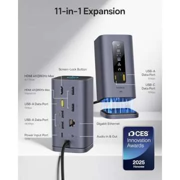[CES Picks Awards 2025] Baseus SpaceMate(MAC) Docking Station, USB C Docking Station 3 Monitors with 4K HDMI, 10Gbps USB Ports, 100W PD, Gigabit Ethernet, Audio, Laptop Docking Station for Mac & Win