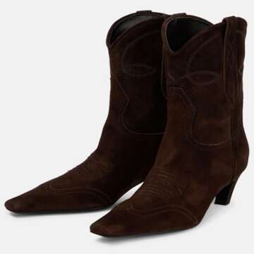 VogueVent Women's Square Toe Kitten Heel Cowboy Boots Fashion Embroidered Pull On Wide Calf Cowgirl ...