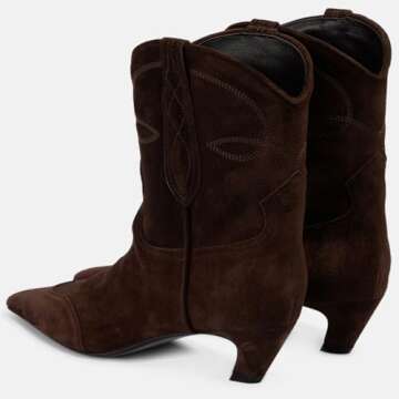 VogueVent Women's Square Toe Kitten Heel Cowboy Boots Fashion Embroidered Pull On Wide Calf Cowgirl Boots Fall Winter Dressy Chunky Heel Western Boots for Women Dark Brown Size 7.5