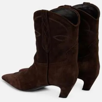 VogueVent Women's Square Toe Kitten Heel Cowboy Boots Fashion Embroidered Pull On Wide Calf Cowgirl Boots Fall Winter Dressy Chunky Heel Western Boots for Women Dark Brown Size 7.5