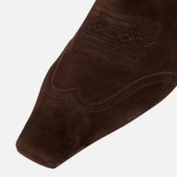 VogueVent Women's Square Toe Kitten Heel Cowboy Boots Fashion Embroidered Pull On Wide Calf Cowgirl Boots Fall Winter Dressy Chunky Heel Western Boots for Women Dark Brown Size 7.5