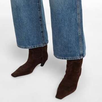 VogueVent Women's Square Toe Kitten Heel Cowboy Boots Fashion Embroidered Pull On Wide Calf Cowgirl Boots Fall Winter Dressy Chunky Heel Western Boots for Women Dark Brown Size 7.5