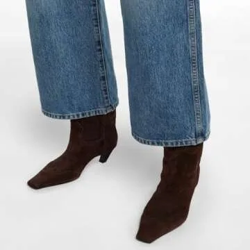 VogueVent Women's Square Toe Kitten Heel Cowboy Boots Fashion Embroidered Pull On Wide Calf Cowgirl Boots Fall Winter Dressy Chunky Heel Western Boots for Women Dark Brown Size 7.5