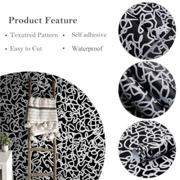 Ismoon Unique Black and White Peel and Stick Wallpaper 17.3"X118" Scribbles Wallpaper Modern Black Contact Paper Thickened Removable Wallpaper Self-Adhesive Paper for Home Decoration Vinyl Film Roll