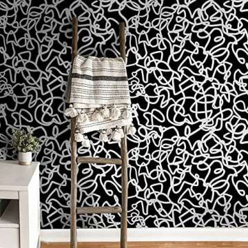 Ismoon Unique Black and White Peel and Stick Wallpaper 17.3"X118" Scribbles Wallpaper Modern Black Contact Paper Thickened Removable Wallpaper Self-Adhesive Paper for Home Decoration Vinyl Film Roll