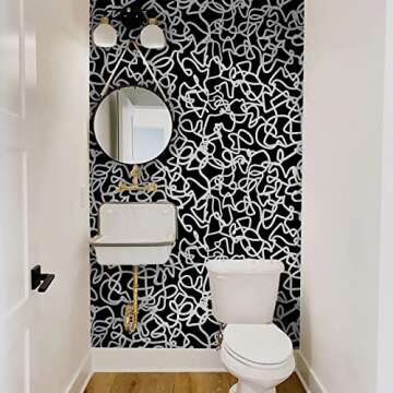 Ismoon Unique Black and White Peel and Stick Wallpaper 17.3"X118" Scribbles Wallpaper Modern Black Contact Paper Thickened Removable Wallpaper Self-Adhesive Paper for Home Decoration Vinyl Film Roll