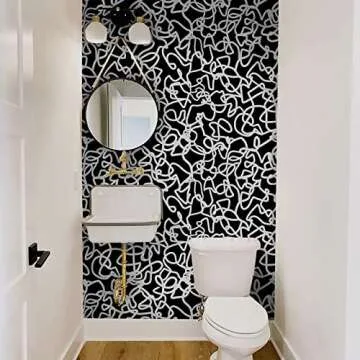 Ismoon Unique Black and White Peel and Stick Wallpaper 17.3"X118" Scribbles Wallpaper Modern Black Contact Paper Thickened Removable Wallpaper Self-Adhesive Paper for Home Decoration Vinyl Film Roll