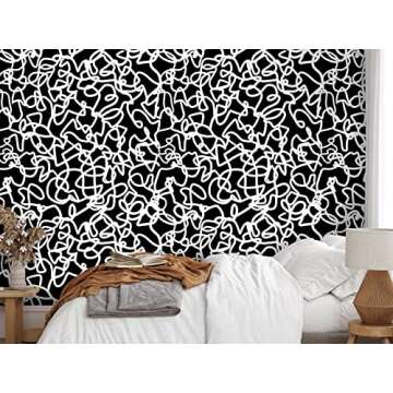 Ismoon Unique Black and White Peel and Stick Wallpaper 17.3"X118" Scribbles Wallpaper Modern Black Contact Paper Thickened Removable Wallpaper Self-Adhesive Paper for Home Decoration Vinyl Film Roll