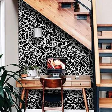 Ismoon Unique Black and White Peel and Stick Wallpaper 17.3"X118" Scribbles Wallpaper Modern Black Contact Paper Thickened Removable Wallpaper Self-Adhesive Paper for Home Decoration Vinyl Film Roll