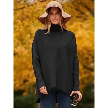 ANRABESS Women's Black Long Sleeve Turtle Neck Pullover Oversized Sweater