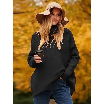 ANRABESS Women's Black Long Sleeve Turtle Neck Pullover Oversized Sweater
