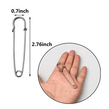 ReachTop Pack of 30 Large Safety Pins, 2.76" Heavy Duty Blanket Pins Bulk Steel Spring Lock Pins Fasteners for Blankets Crafts Skirts Kilts Brooch Making