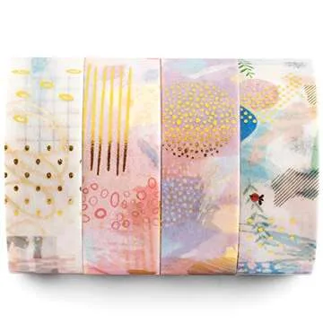 YUBBAEX Gold Washi Tape IG Style Foil Masking Tape Set Decorative for Arts, DIY Crafts, Journal Supp...