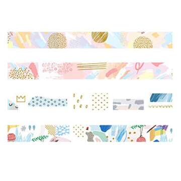 YUBBAEX Gold Washi Tape IG Style Foil Masking Tape Set Decorative for Arts, DIY Crafts, Journal Supplies, Planners, Scrapbook, Card/Gift Wrapping -4 Rolls x 15mm- (Geometric Bronzing)