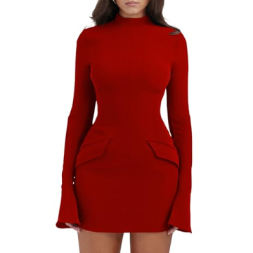 YMDUCH Women's Bodycon Mini Party Dress in Red