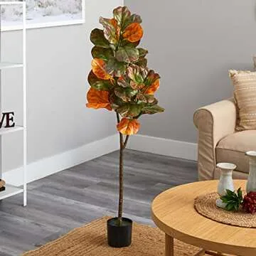 Nearly Natural 4.5ft. Autumn Fiddle Leaf Artificial Fall Tree