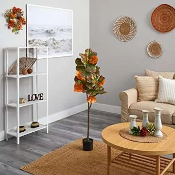 Nearly Natural 4.5ft. Autumn Fiddle Leaf Artificial Fall Tree