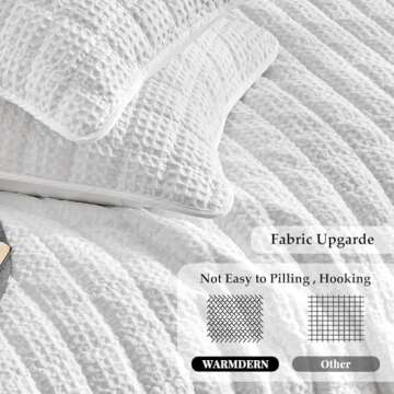 WARMDERN Waffle Weave Quilt Set King Size, Soft Lightweight Summer Classic Checkered Quilt White Bedding Bedspread Coverlet for All Seasons, Includes 1 Quilt (106" x 96") + 2 Pillow Shams (20" x 36")