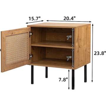 ALIMORDEN Mid-Century Nightstand with 2 Shelves, Rattan Stylish End Table Wood Finish & Matte Accent...