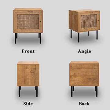ALIMORDEN Mid-Century Nightstand with 2 Shelves, Rattan Stylish End Table Wood Finish & Matte Accents with Spacious Storage and Woven Fronts for Living Room, Bedroom