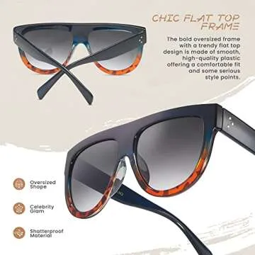 Trendy Oversized Flat Top Fashion Sunglasses for Women
