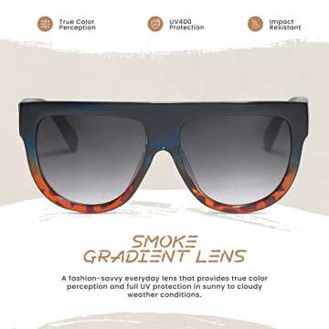 Women's Oversized Flat Top Fashion Sunglasses Trendy Big Square Designer Retro Sun Glasses Shades