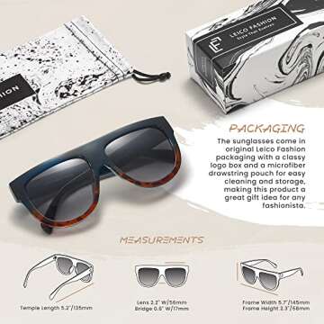 Women's Oversized Flat Top Fashion Sunglasses Trendy Big Square Designer Retro Sun Glasses Shades