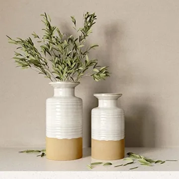 Modern Farmhouse Tan Ceramic Vases Set for Elegant Home Decor