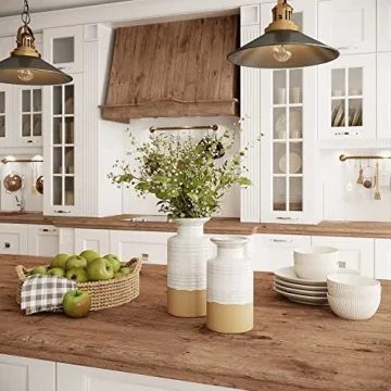 Modern Farmhouse Tan Ceramic Vases Set for Elegant Home Decor