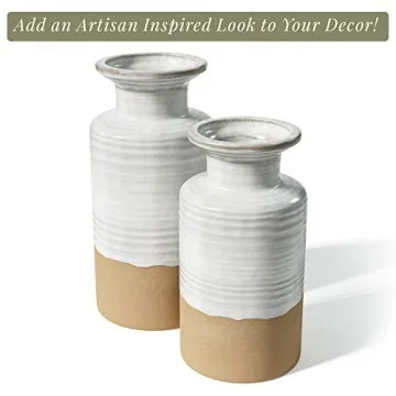 Modern Farmhouse Tan Ceramic Vases Set for Elegant Home Decor