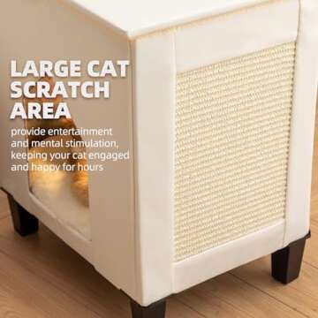NUROMY Cat House for Indoor Cats Condo,Cat Furniture with Large Area Cat Scratch Pad Cat Hideaway Cave,Leather Cat Bed Side Table & Nightstand for Living Room and Bedroom Decoration,White