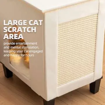 NUROMY Cat House for Indoor Cats Condo,Cat Furniture with Large Area Cat Scratch Pad Cat Hideaway Cave,Leather Cat Bed Side Table & Nightstand for Living Room and Bedroom Decoration,White