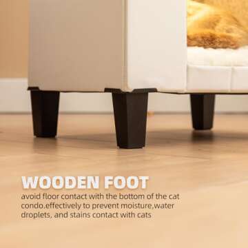 NUROMY Cat House for Indoor Cats Condo,Cat Furniture with Large Area Cat Scratch Pad Cat Hideaway Cave,Leather Cat Bed Side Table & Nightstand for Living Room and Bedroom Decoration,White